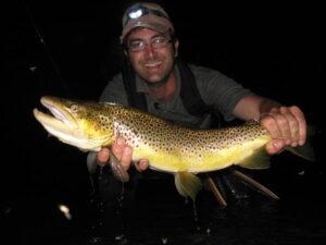 Night fishing for brown trout, huge brown 