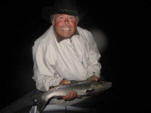 Night fly fishing for trout with mouse flies
