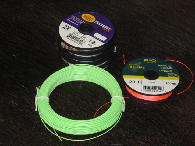 The line leader and tippet used in a basic fly fishing setup.