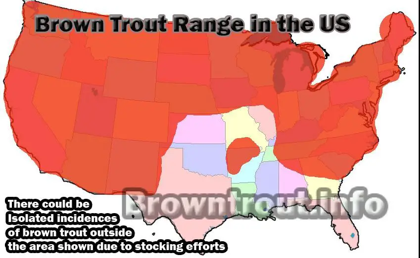 The Range of the Brown trout. A Map showing the dispersal of the species. 