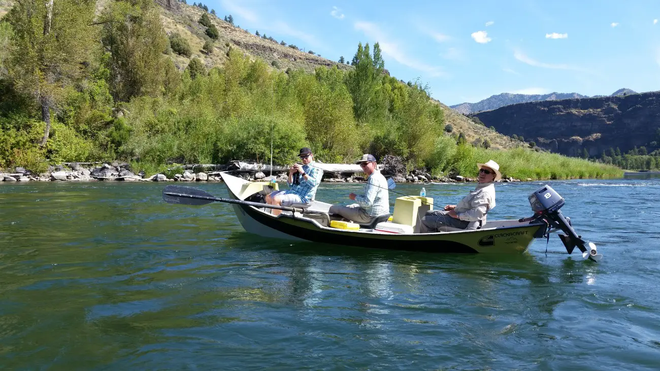 A Mckenzie style drift boat on the South fork of the Snake river in Idaho