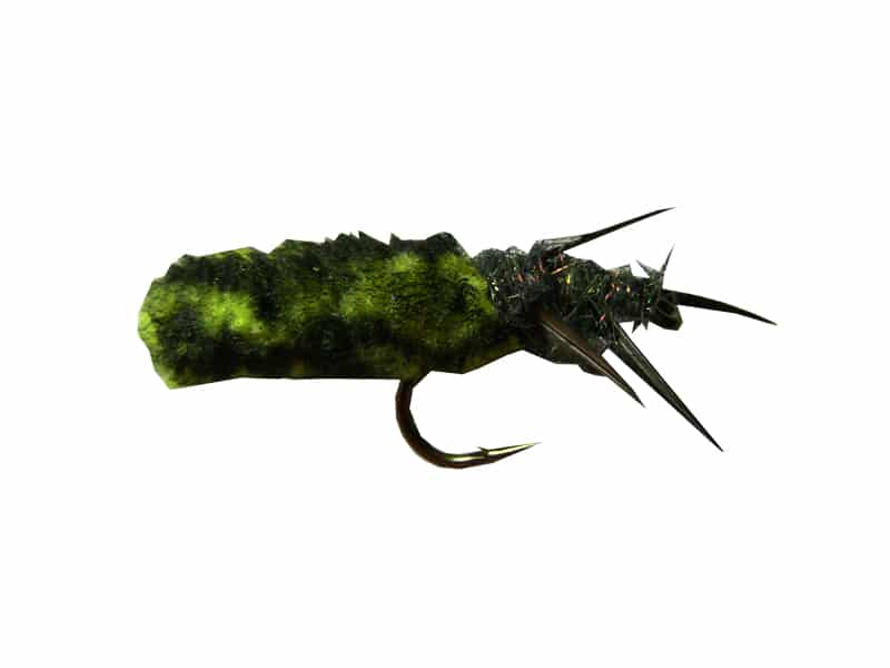 A cased caddis larva tied with a mop material, what do trout eat