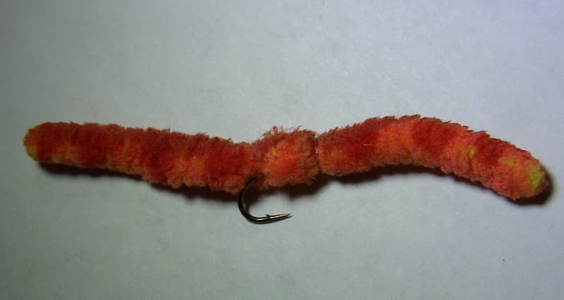 A large worm fly pattern tied using mop material