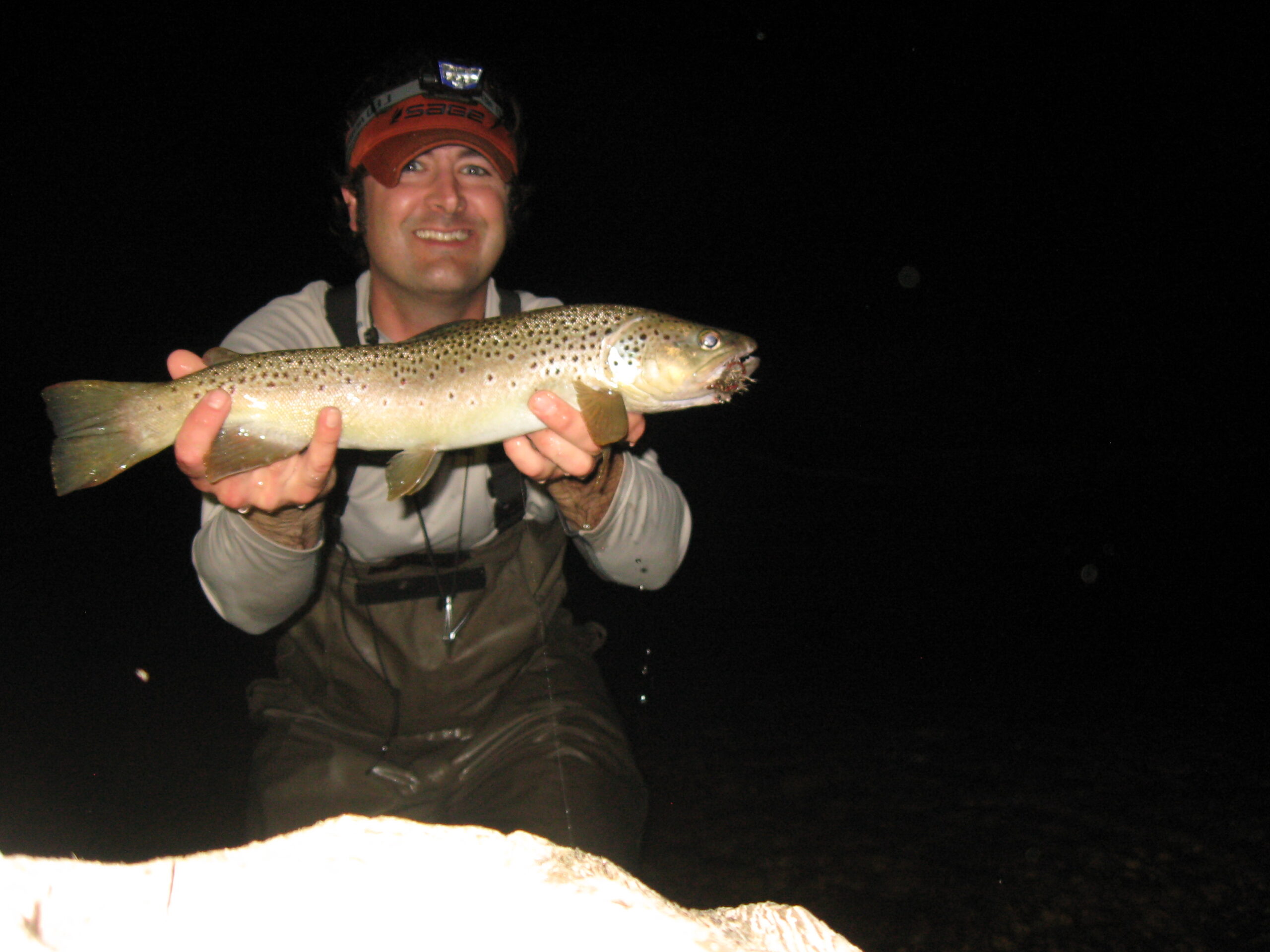 Brown trout caught on a mouse fly at night