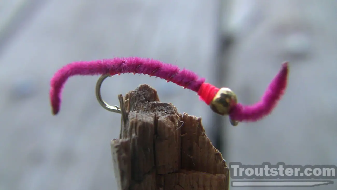 The San Juan worms fly tied with a brass bead, san juan worm pattern, san juan worm variations, san juan worm fly, san juan worm recipes