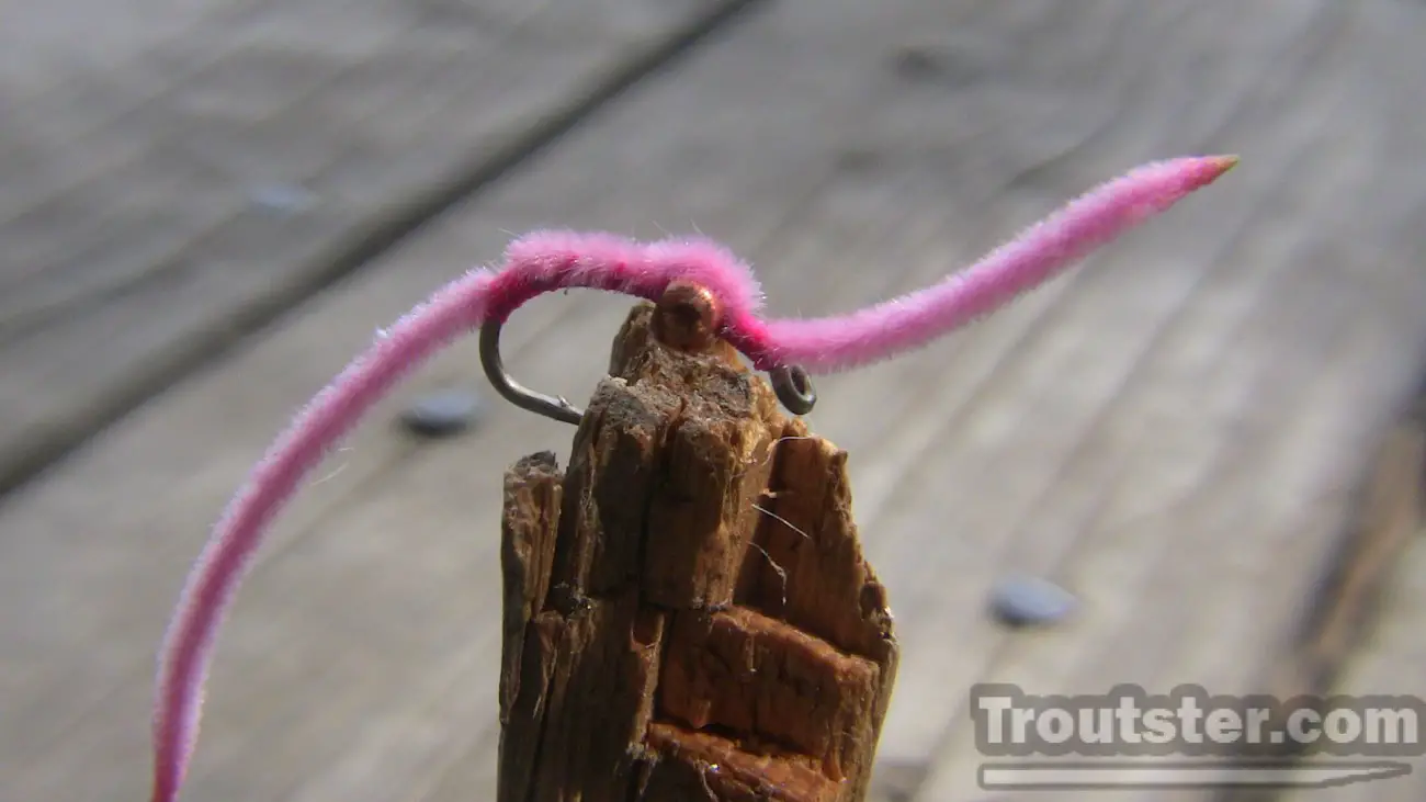 Pink san juan worm with bead head, an juan worm pattern, san juan worm variations, san juan worm fly, san juan worm recipes, san juan worm tying instructions