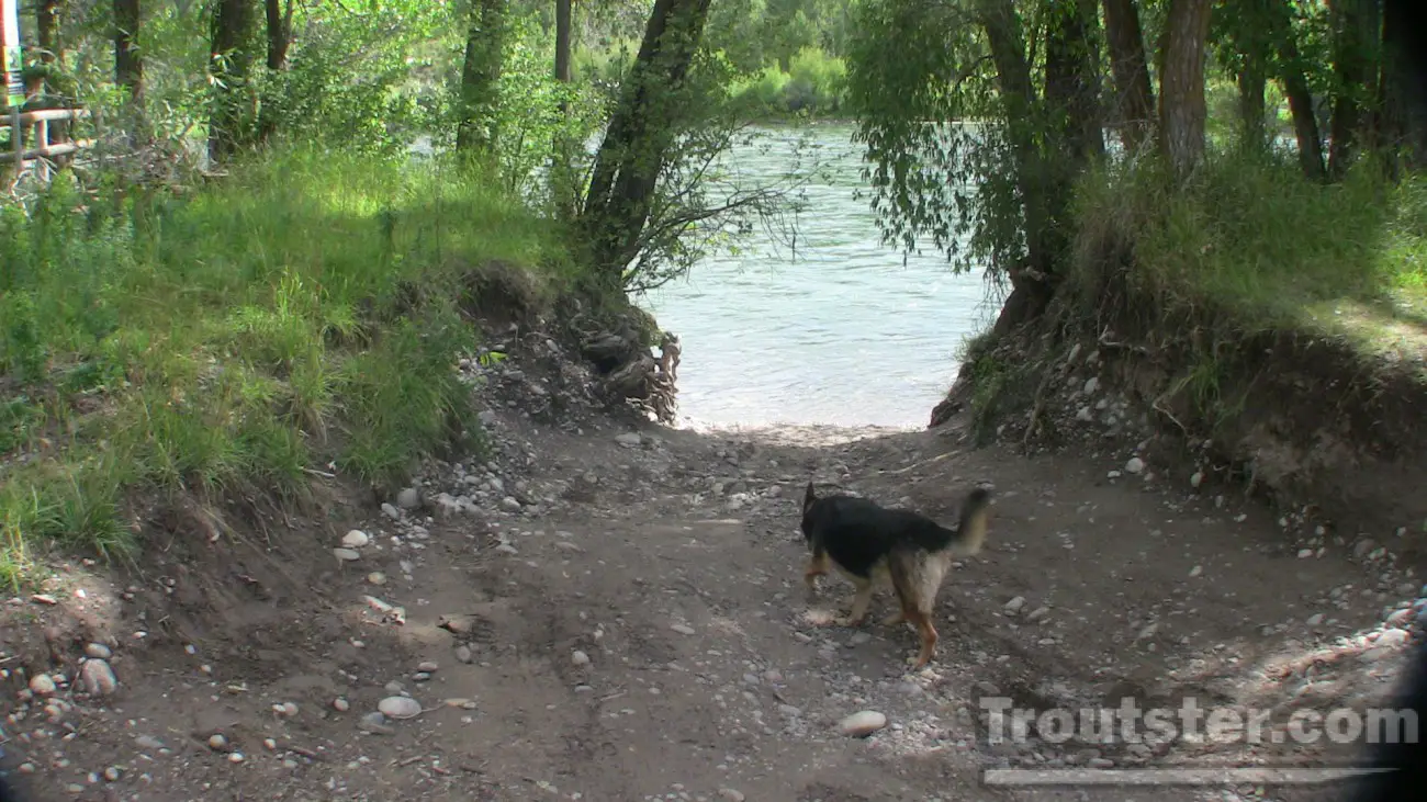 A rustic dirt slide boat launch in Irwin Idaho on the Snake river