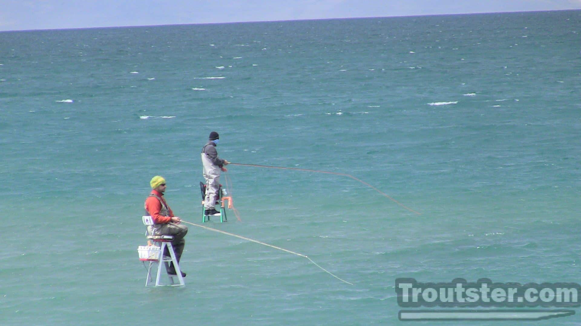 Fly fishing in Pyramid lake using ladders