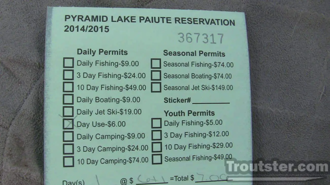 The permit needed to fish in pyramid lake on the Paiute reservation. 