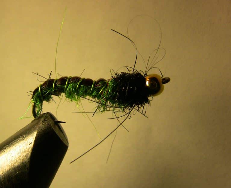 The finished green caddis larva fly