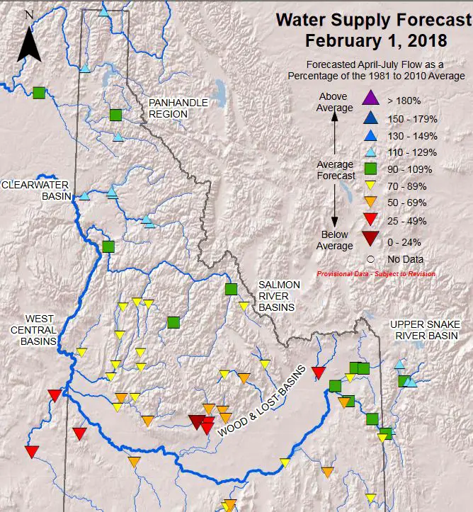Idaho water forcast map 2018